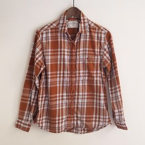 Orange Plaid Flannel Long Sleeve Button Up Shirt - XS